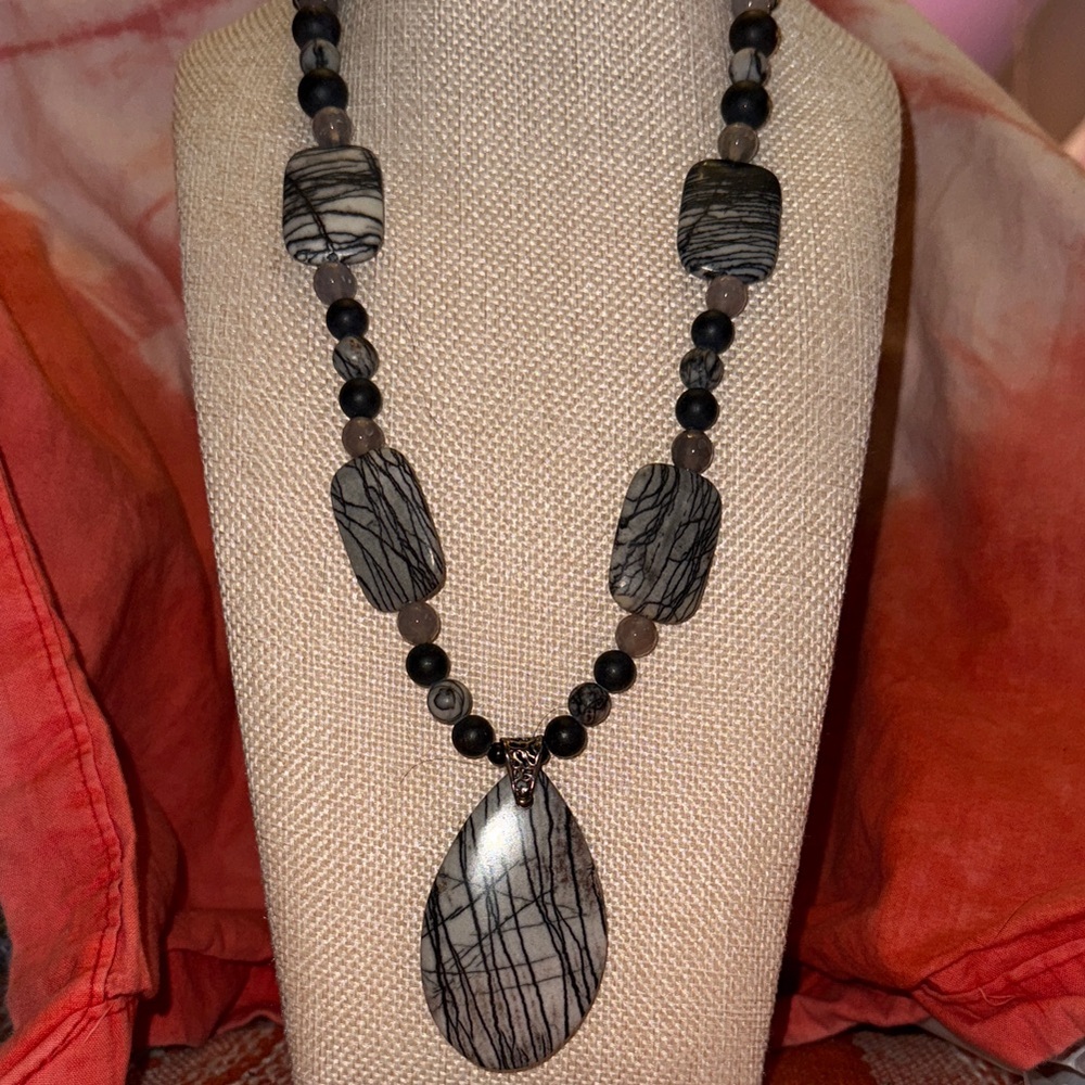 Hand Beaded Picasso Jasper Necklace